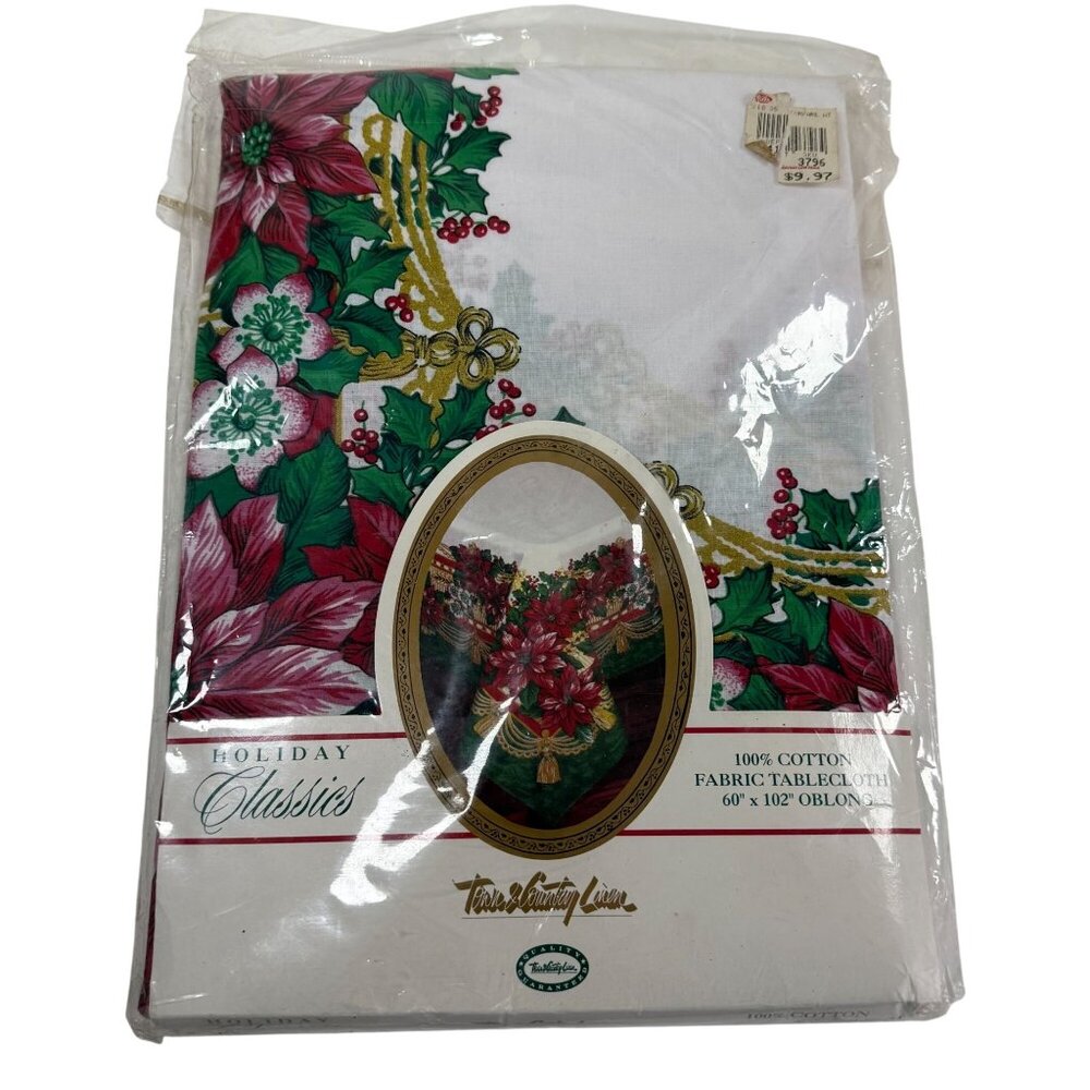 Town & Country Linen Christmas Poinsettia Cotton Tablecloth 60" X 102" Oblong